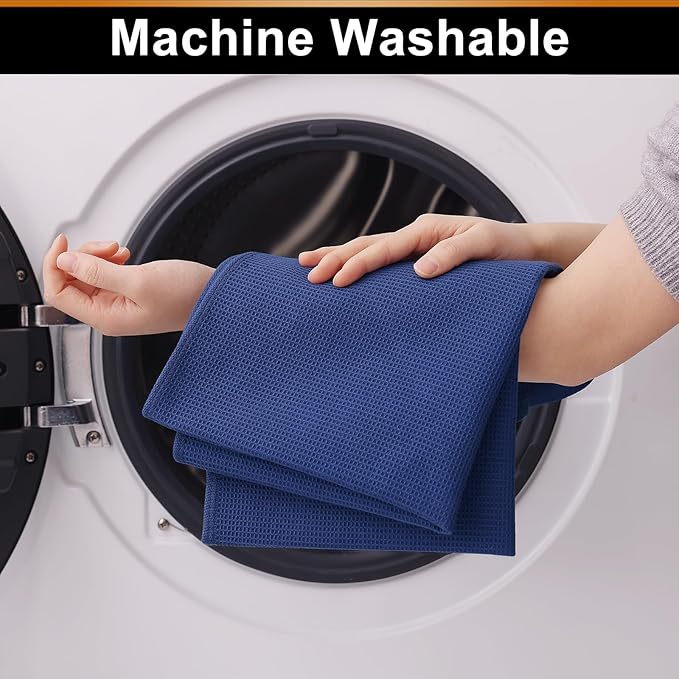 Homaxy 100% Cotton Waffle Weave Kitchen Towels - 6 Pack Soft and Absorbent Dish Towels - 16 x 26 Inches Quick Dry Hand Towels - Navy Blue