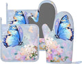 Oven Mitts Pot Holders Set Butterfly Flower Oil Painting Silicone Kitchen Gloves Potholders Heat Resistant for Chef Baking Cooking Grilling BBQ 4 Pack Mitt