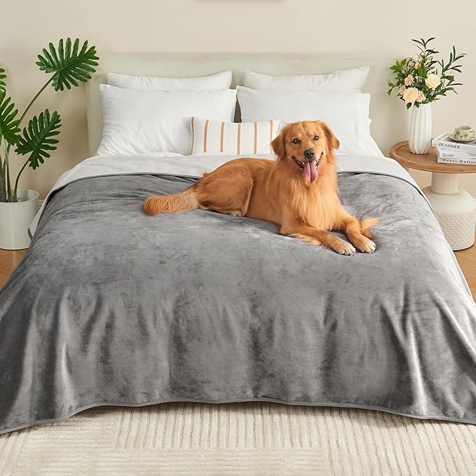 Yaning Waterproof Blanket 80"x90" for Adults, Reversible Waterproof Bed Cover for Dogs Cats Pets, Soft Leakproof Blanket for Bed Couch Sofa Furniture Protector, Grey/Light Grey