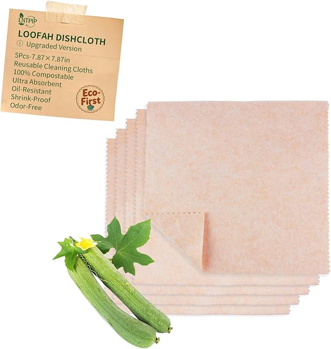 LNTPIP Reusable Dish Cloths, 5-Pack 100% Biodegradable Dish Towels, Suitable for Any Surface & as Napkins, Thickened with Super Absorbency, Oil-Repellent, Easy to Clean & Odor-Free (7.87" * 7.87")