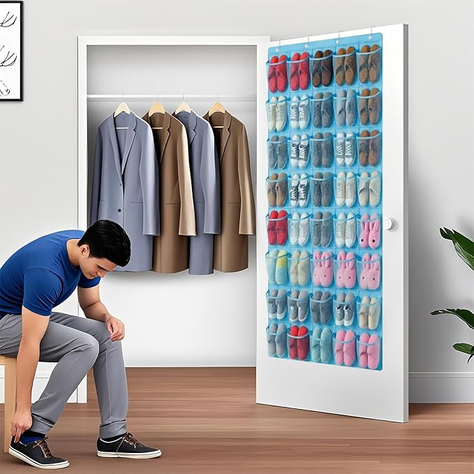 Hualleko 40-Pocket Over the Door Shoe Organizer - Large Mesh Pocket Hanging Shoe Organizer,Behind the Door Shoes Storage Holder Hanger