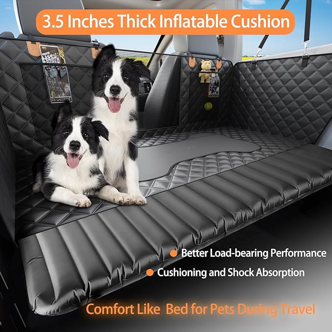 Sixheels Car Back Seat Pet Cover for Dogs Back Seats Protector, Soft Inflatable Cushion Backseat Extender Comfortable Dog Hammock, Waterproof Dog Bed Rear Travel Accessories for Car,SUV,Truck
