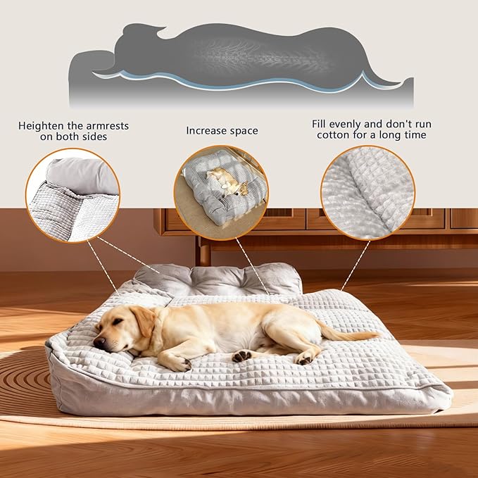Large Dog Bed, Orthopedic Dog Couch & Pillow with Sides, Extra Thick Soft Fluffy & Comfortable Mat, Durable Warm Dog Crate Pad with Non-Slip Bottom (Grey, 39" L x 29" W x 9.8" Th)