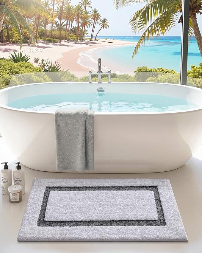 Color&Geometry Bathroom Rugs, Water Absorbent and Quick Dry Microfiber Bath Rugs-20"x32", Non-Slip, Machine Washable, Extra Soft Plush Bath Mats for Bathroom, Laundry Room, Dark Grey