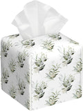 Watercolor Floral Flower Tissue Box Cover,Green Eucalyptus Leaves Waterproof Leather Square Tissue Box Cover Case Facial Paper Organizer Dispenser Box Holder for Home Office Bathroom Vanity Countertop