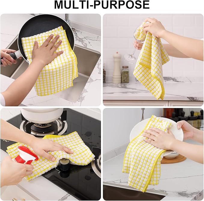 Kitinjoy Cotton 8 Pack Terry Kitchen Towels, 16 x 25 Inches Super Soft and Absorbent Dish Towels, Quick Drying Hand Towels for Kitchen Drying, Yellow