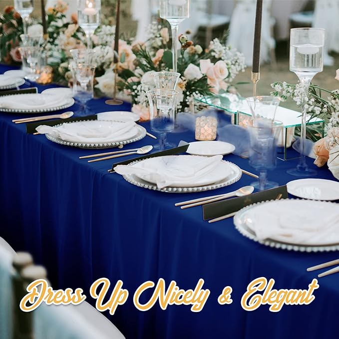 BRILLMAX 4 Pack Navy Blue Tablecloths for 8 Foot Rectangle Tables 90 x 156 Inch - 8ft Rectangular Bulk Linen Polyester Fabric Washable Cloth Cover for Wedding Reception Banquet Birthday Party