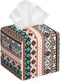 PVC Tissue Box Cover Holder,Aztec Square Decorative Organizer,5.2"X5.2"X5.2" Tissue Case for Bathroom, Tabletop, Car, Office