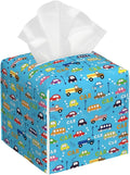 POIUBLE Leather Tissue Box Holder Cartoon Buses, Trucks and Cars Tissue Box Cover Square Waterproof Tissue Holder Organizer Modern Napkin Holder for Bedroom Dresser Night Stand Office Desk