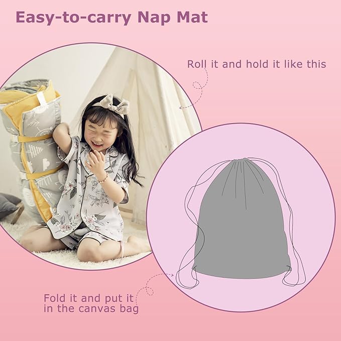 Hi Sprout Toddlers Nap Mat with Removable Pillow and Soft Blanket, Lightweight Daycare Preschool Kindergarten Sleeping Bag, Travel Slumber for Kids Girls Boys