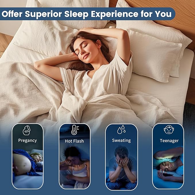 100% Linen Sheet Set King Size Extra Deep Pocket Fits 18-24 Inch Mattress, Breathable & Soft, Smooth 6-Piece Set for Thick Mattresses Hotel Luxury Bedding（King, Dusty Blue）