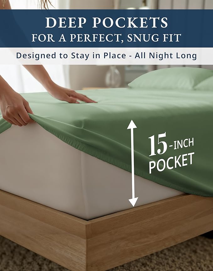 1000 Thread Count 100% Egyptian Cotton Sheets – 4 Piece Queen Sheet Set, Ultra-Soft Hotel Luxury Comfort with 15" Deep Pocket Queen Sheets, OEKO-TEX Certified, Breathable, No Pilling – Iceberg Green
