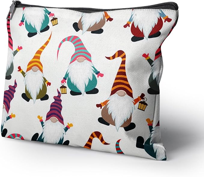 Cafl Happy Gnomes Makeup Bag Travel Large Gnome Cosmetic Bag Organizer toiletry Essentials Jewelry Zipper Bag Gift For Women -10×8 inch