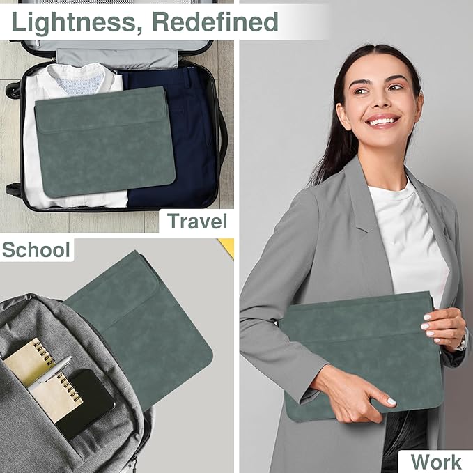 Allinside 13-14 Inch Laptop Sleeve Case for MacBook Pro 14" 2021-2024/MacBook Air 13" 2010-2017/MacBook Pro 13" 2010-2015, Waterproof Matte PU Leather Sleeve with Stand & Accessory Pouch, Dark Green