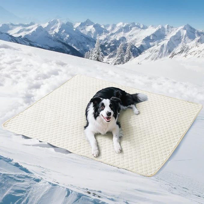 Soulbond Cooling Mat for Large Dogs - 40"x50" Washable Cooling Pad for Dogs & Cats, QMAX>0.3, Anti-Slip Bottom, Portable Summer Cool Pet Bed Pad for Outdoor/Indoor/Cars/Travel Use, Pearl White