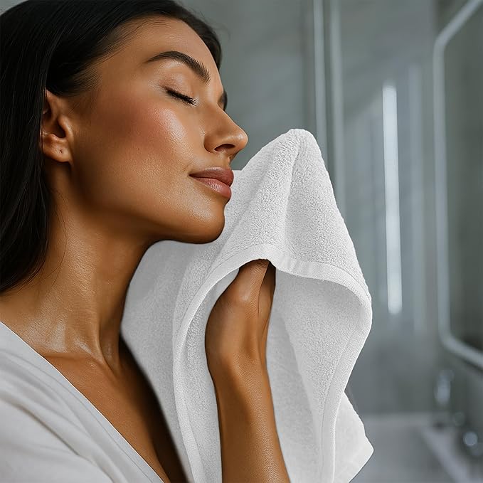 RIVERSIDE 12 Pack Washcloths - 12x12 Inches, 500 GSM, 100% Ring-Spun Cotton - Soft, Absorbent & Durable Face and Body Towels - for Bathroom, Spa, Gym, Makeup Removal & Everyday Use - White