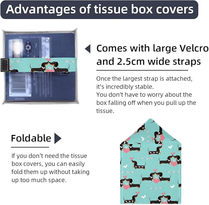 2 Pack Love Dog Tissue Box Cover, Facial Tissue Holder Storage for Bathroom Vanity, Dressers, Night Stand, Parlors and Offices