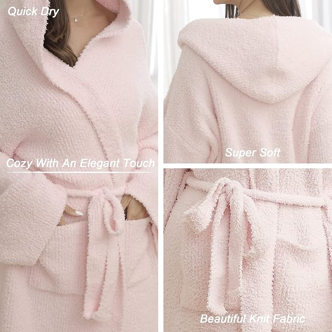 DOOWELL Women's Knit Lightweight Absorbent Robes, Soft Spa Bathrobe Loungewear with Pockets