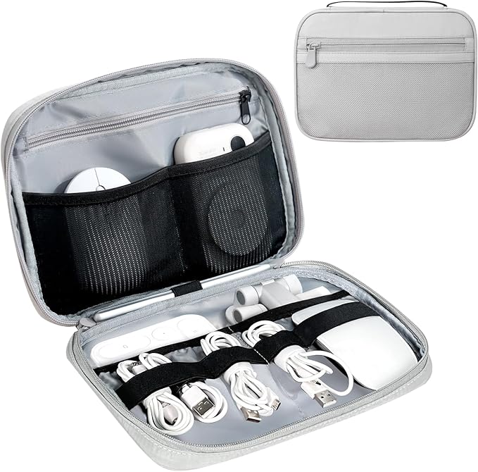 Lcsmaokin Electronics Organizer Bag, Portable Cable Organizer Case Travel Electronic Accessories Storage Case - Travel storage bag for Cables, Chargers, Phone, SD Cards - Grey