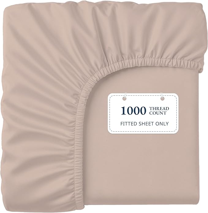 Lane Linen 100% Egyptian Cotton Twin XL Size Fitted Sheet Only (39"x81" + 15") - Elegant Sateen Weave, Ultra Soft, Breathable, Highly Durable, Deep Pockets Upto 17" - Sepia Rose