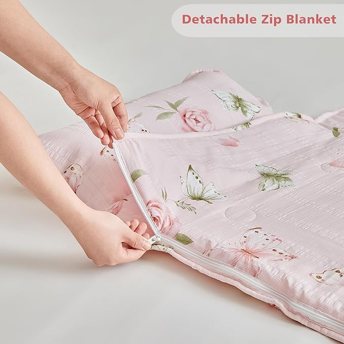 Toddler Nap Mat with Zipper,Detachable Minky Blanket and Removable Pillow,Soft Slumber Bags for Girls,Kids Sleeping Bag for Daycare Preschool Kindergarten,Flower Toddler Sleeping Mat - Butterfly