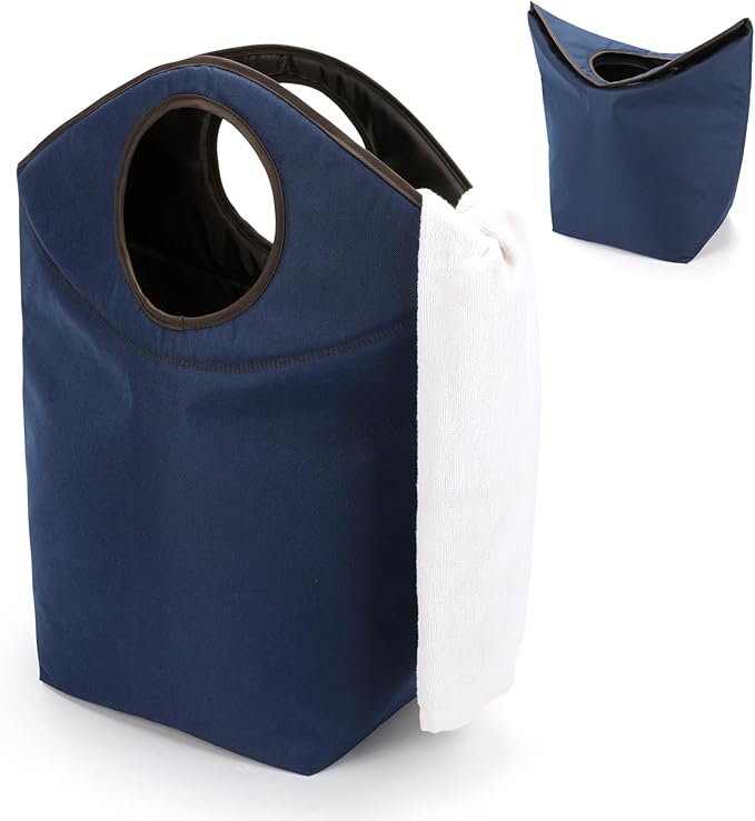 Foldable Storage Hamper Bag with Soft Padded Handle, 17.7x17x9.5inch Multi-Purpose Oxford Fabric Laundry Basket, Collapsible Storage Bag for Home, Bedroom, Dormitory, Travel & Outdoor