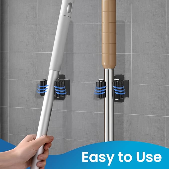 Yiows Broom Holder Wall Mount, 24PCS Broom Hanger Wall Mount, Stainless Steel Heavy Duty Mop Holder Broom Mop Hanger Wall with Screws, Garden Outdoor Tool Organizer Rack Broom Hanger (Black)