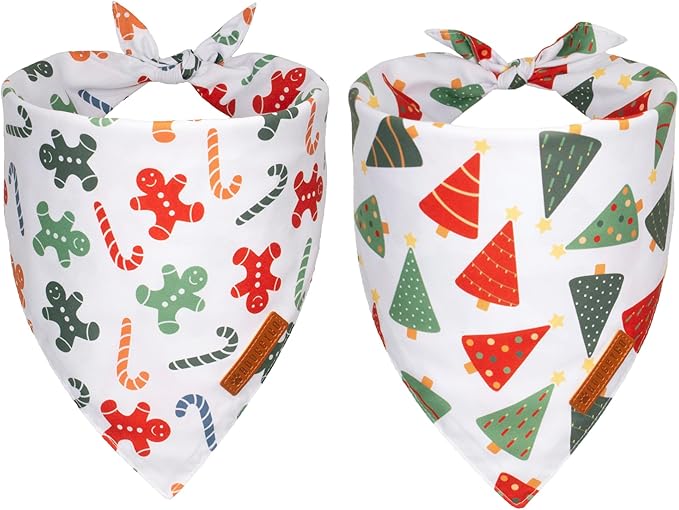 ADOGGYGO Christmas Dog Bandanas, Xmas Tree Candy Scarf, Premium Durable Fabric, White Christmas Bandanas for Extra Large Dogs Pets (X-Large)