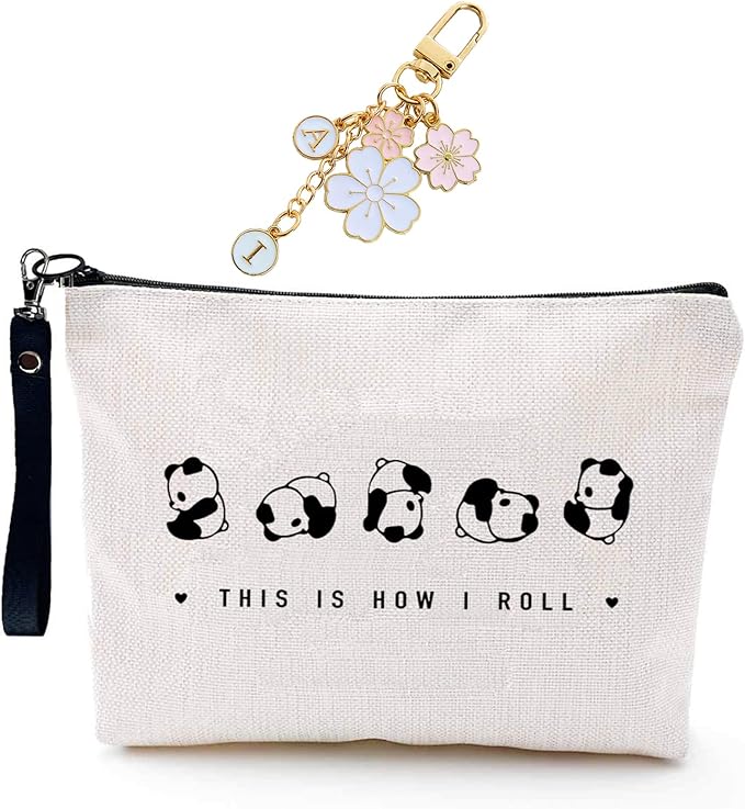 Finpletai Cute Panda Makeup Bag, This is How I Roll Cosmetic Bag, Panda Lover Gifts, Funny Panda Bag for Women Girls Sister Daughter Linen Zipper Travel Toiletry Bag(Roll Panda)