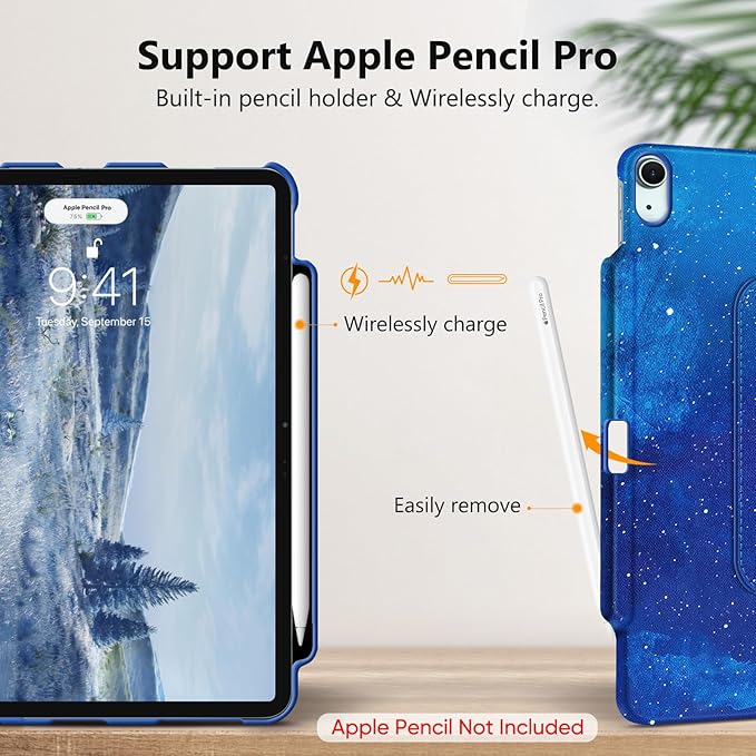 Fintie Rotating Case for iPad Air 13-inch (M3) 2025, (M2) 2024-360 Degree Swiveling Protective Stand Cover with Pencil Holder, Auto Wake/Sleep, Starry Sky