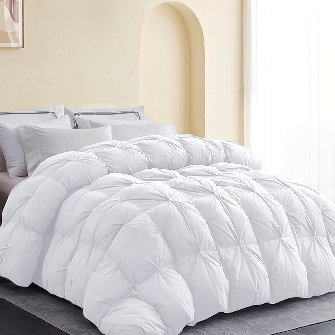 SNOWMAN Premium Down Comforter King Size, Luxurious All Season Duvet Insert with Cotton Blended Fabric, Pinch Pleat Design Hotel Bedding Comforter (White,106"x90")