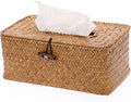 Shonmogar Tissue Box Cover Rectangle Seagrass Tissue Box, Woven Tissue Box Holder with Lid, Farmhouse Style Tissue Cover for Bathroom Toilet Living Room Bedroom Kitchen Table Desk Office Car, Caramel