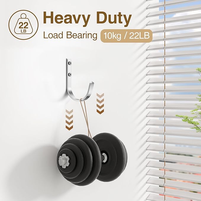 Josmimic Aluminum Wall Hooks for Hanging Towel/Coat - 22LB Screw in Metal Hanger Wall Mount, for Outdoor, Closet, Door, Bathrooms, for Backpack, Robe, Silver 5 Pack