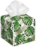 Tropical Palm Leaves Tissue Box Holder,Cube Tissue Box Cover Holder,Leather Facial Paper Organizer Dispenser Home for Bedroom Night Stands,Kitchen,Office and Car,5.2"×5.2"×5.2"