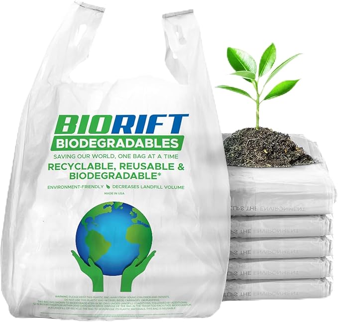 Biodegradable Thank You Bags | 500 Count - Bulk | Extra Thick, Strong, Recyclable, & Reusable | 100% Biodegradable Shopping Bags, Grocery/Restaurant/Supermarket | 12” x 6.5” x 22” | Made in USA