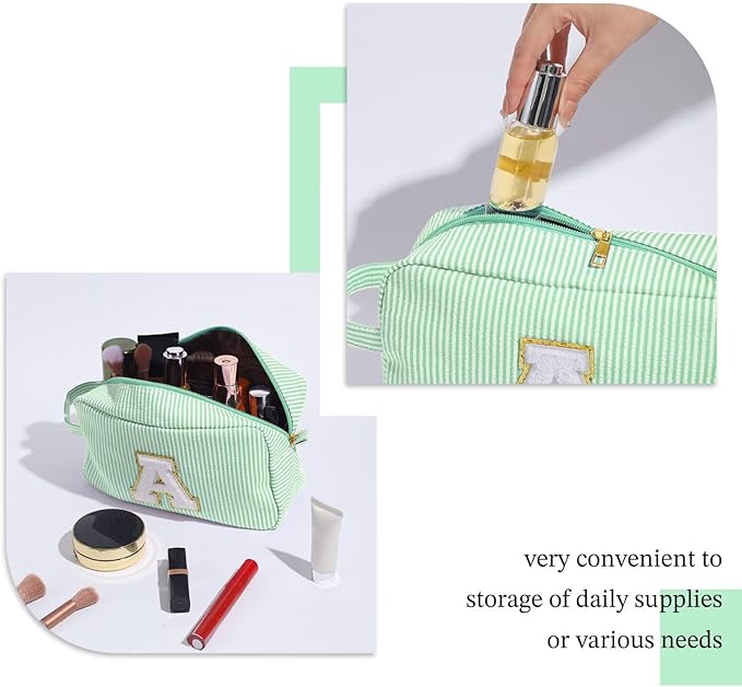 YOOLIFE Gifts for Women Teen Girls Kids - Initial Makeup Bag Cosmetic Bag Toiletry Pouch, Personalized Birthday Gifts for Women Girls Mom Daughter Sister Friends, Light Green M