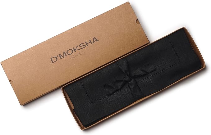 D'Moksha Homes Linen Placemats Set of 6 - Classic Hemstitch Black Placemats 14 x 19 Inch - 100% Pure Linen Table Mats for Spring, Easter - Handcrafted and Machine Washable
