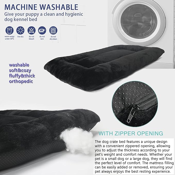 Zihapgpzp Small Dog Crate Bed 24 x 18 - Washable Extra Soft Kennel Mat, Cozy Fluffy With Anti-Slip Bottom for 24 Inch Crates - Pillow Cushion Puppy Mattress Pad, Black