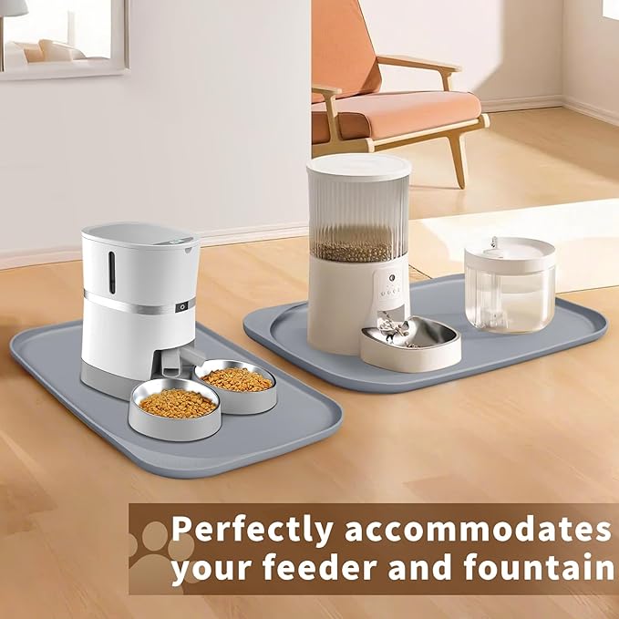 Smilool Silicone Pet Food Mat with Raised Edge for Food and Water Bowl, Dog Feeding Mats, Cat Food Trays for Floor Waterproof, Rubber Tray for Dogs and Cats, 17 x 12 x 0.7 Light Gray