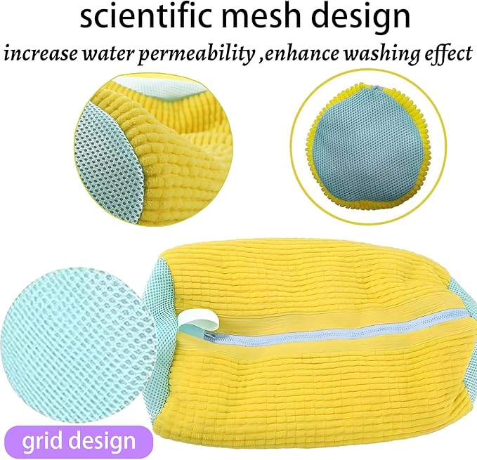 Hynhsun Shoe Washing Machine Bag,Shoe Laundry Bags for Sneakers, Reusable Shoe Cleaning Bag for All Shoe Sizes,Adjustable laundry bag for washing machine for 360°,2Pcs, Yellow