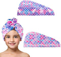 MADHOLLY Microfiber Hair Towel for Kids Gift - Soft Super Absorbent Rapid Drying Hair Towel Wrap Turban for Girls Women with Button, Anti-Frizz for Thicker Curly Long Hair, 2Pack