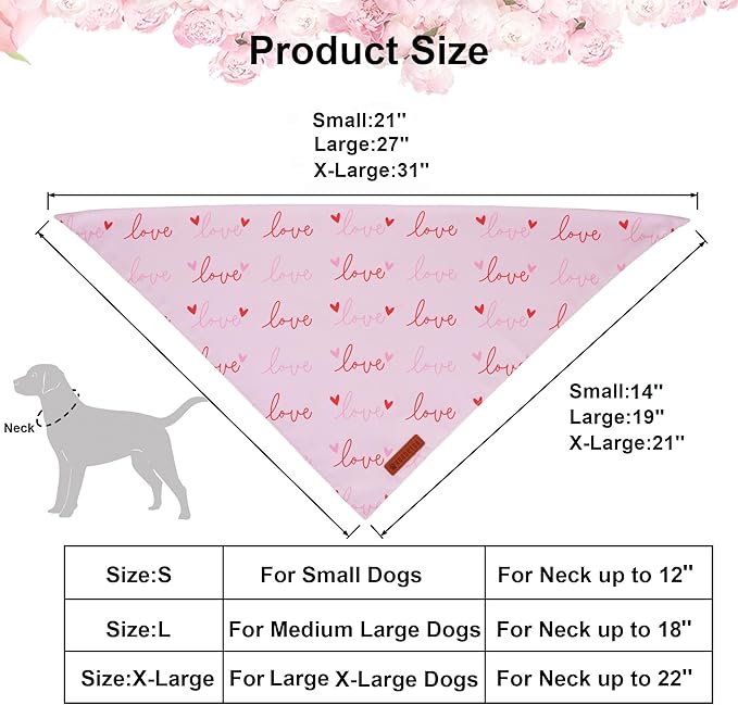ADOGGYGO Valentine Dog Bandanas 2 Pack, Triangle Reversible Pink White Heart Dog Scarf, Premium Durable Fabric, Pet Valentine Bandana for Small Dogs (Small)