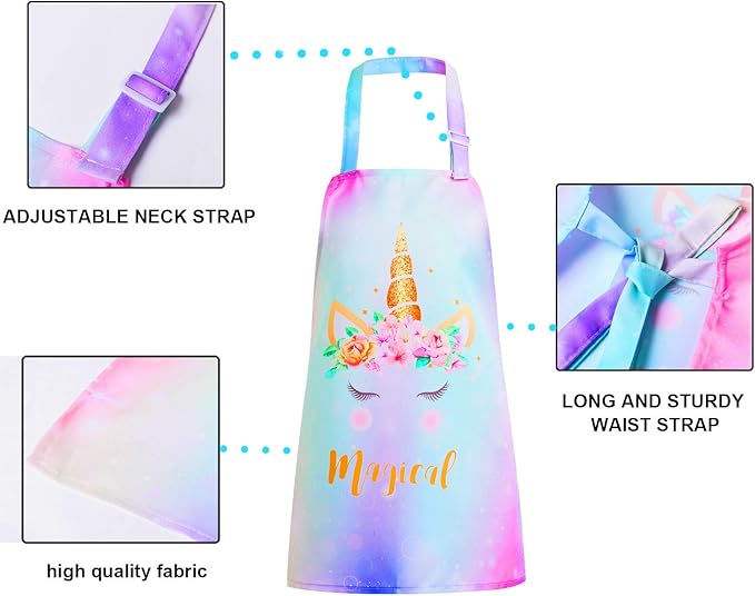 Sylfairy Aprons for Kids Girls Rainbow Unicorn Apron Children Kitchen Chef Aprons Smock (Unicorn B, Medium,6-12Years)