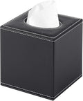 RHCSZ PU Leather Tissue Box Cover Square,Upgrade Large Size Napkin Holder Pumping Paper Case Dispenser,Facial Tissue Holder with Magnetic Bottom for Home Office Car Hotel Restaurant Black (Black-1)