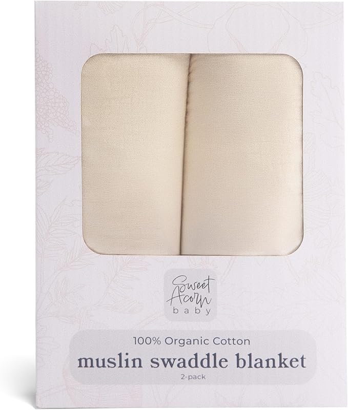 Sweet Acorn Muslin Swaddle Blanket – Soft Cotton Muslin Baby Blanket for Newborns, Infants, and Toddlers, All-Season Comfort Baby Essential - White