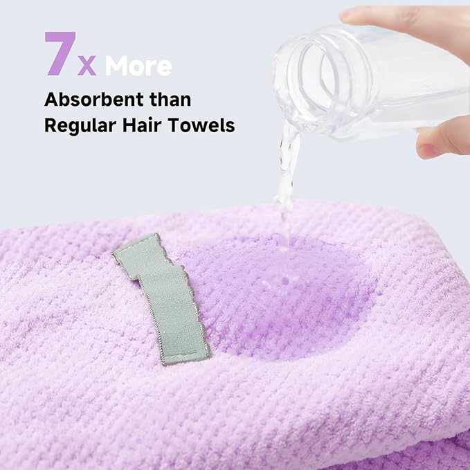 Netcken Large Microfiber Hair Towel for Women,Super Soft Anti Frizz & Quick Dry for Curly Hair,Ultra Absorbent Hair Wrap Towels for Long,Thick,Wet Hair 24x42 Inches (Purple)