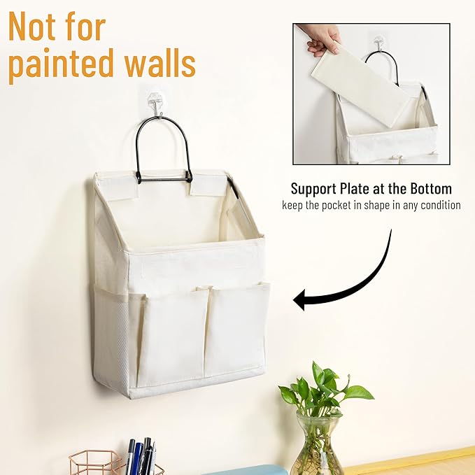 HZZTY BRNY 2pcs Wall Hanging Storage Bag, Small Door Closet Linen Fabric Pockets Organizer, Waterproof Multi Functional for Living Room Bedroom Bathroom Kitchen RV Camper with Hooks All White