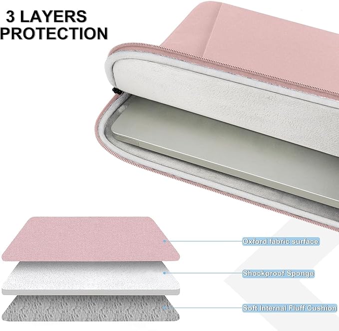 Laptop Sleeve Case 14 inch, Shockproof Protective Computer Cover with Accessories Pocket, Portable Laptop Bag Compatible for 14 inch MacBook Air/Pro, Dell, HP, Acer, Asus, Lenovo, Pink