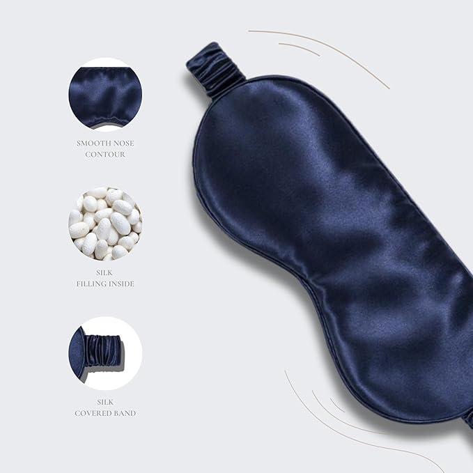 Vénera Silk Sleep Mask - 100% Pure 22 Momme Mulberry Silk Eye Sleeping Mask for Women and Men - Blackout Eye Mask for Sleeping (Navy Blue)