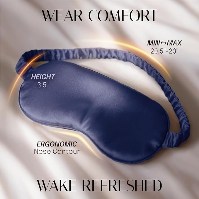 Silk Sleep Mask Eye Mask Blindfold with Double Layer Silk Filling and Elastic Strap for Full Night's Sleep, Travel and Nap, Soft Eye Cover Eyeshade with Luxury Bag and Ear Plugs by OLESILK (Navy Blue)